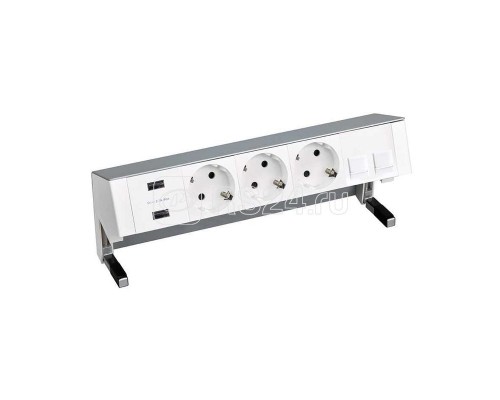 Блок розеточный настольный 3х2P+E 2хUSB зарядное уст. адаптер для 2хRJ45 моноблок алюм. Simon 400 42523020-133