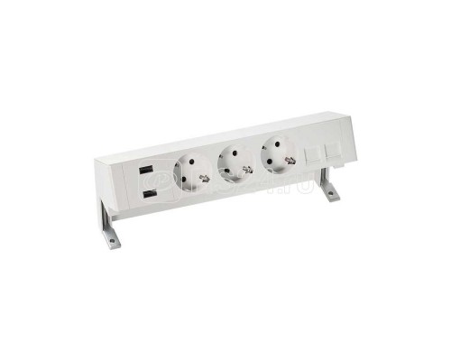 Блок розеточный настольный 3х2P+E 2хUSB зарядное уст. адаптер для 2хRJ45 моноблок бел. Simon 400 42523020-130