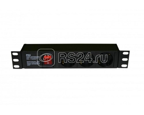 Блок розеток SHE10-3SH-S-IEC 10дюйм 250В 1U 16А 3 розетки Schuko с выкл. алюм. корпус разъем IEC 60320 C14 Hyperline 255010