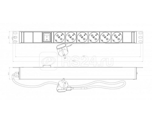 Блок розеток SHE19-6SH-S-2.5EU горизонт. 6 розеток Schuko выкл. 16А шнур 2.5м Hyperline 397030