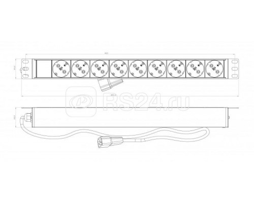 Блок розеток SHE19-9SH-2.5IEC для шкафов 19дюйм горизонт. 9 розеток Schuko (10А) 250В кабель питания 3х1.0кв.мм 2.5 м с вилкой IEC 320 C14 482.6х44.4х44.4мм (ДхШхВ) Hyperline 397068