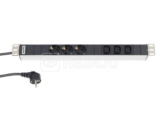 Блок розеток SHT19-3SH-3IEC-2.5EU для 19дюйм шкафов горизонт. 3х Schuko (16А) + 3х IEC 320 C13 (16А) 230В каб. пит. 1.5кв.мм длина 2.5м с вилкой Schuko 482.6мм х 44.4мм х 44.4мм (ДхШхВ) Hyperline 29232