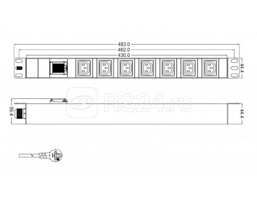 Блок розеток SHT19-7IEC-S-2.5EU для 19дюйм шкафов горизонт. с выкл. с подсветкой 7 х IEC 320 C13 (16А) каб. пит. 2.5м с вилкой Schuko 482.6х44.4х44.4мм Hyperline 29230