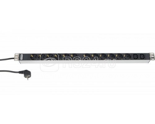 Блок розеток SHT-12SH-2IEC-2.5EU 12 розеток + 2 х IEC320 C13 16А шнур 2.5м (734х44.4х44.4мм) Hyperline 29235
