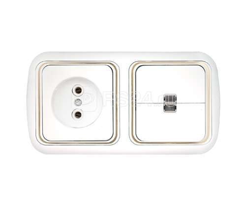 Блок СП (1-кл. выкл. с подсв.+ роз.без заземл.) бел. БЕЛТИЗ 2В-РЦ-593