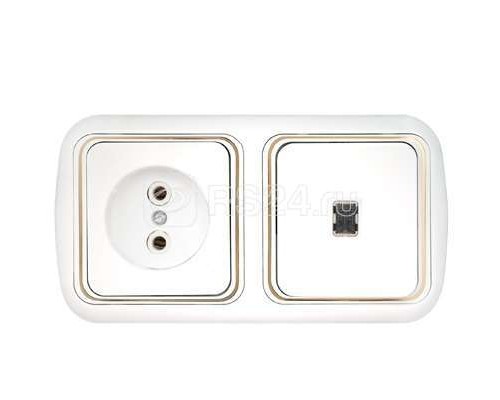 Блок СП (1-кл. выкл. с подсв.+ роз.без заземл.) бел. БЕЛТИЗ В-РЦ-591