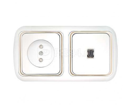 Блок СП (1-кл. выкл. с подсв.+ роз.без заземл. шторки) бел. БЕЛТИЗ В-РЦ-595