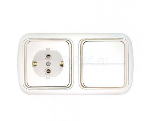 Блок СП (2-кл. выкл.+ роз.с заземл.) бел. БЕЛТИЗ 2В-РЦ-497