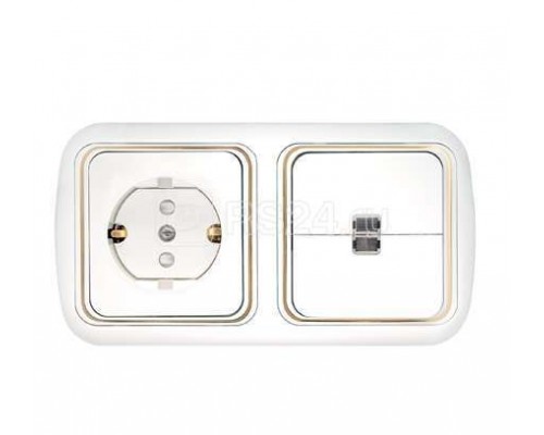 Блок СП (2-кл. выкл. с подсв.+ роз.с заземл. шторки) бел. БЕЛТИЗ 2В-РЦ-605