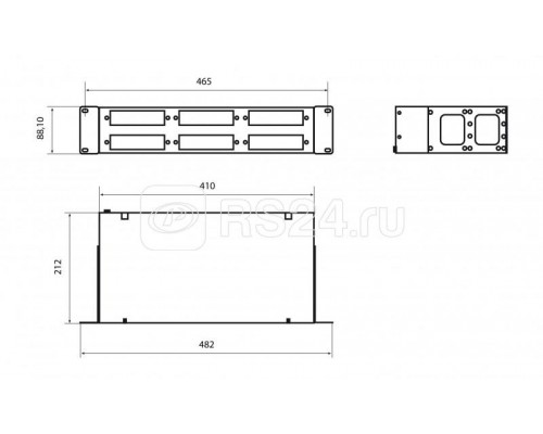 Бокс оптический FO-19R-2U-6хSLT-W140H42-48UN-GY универс. 19дюйм от 8 до 48 портов (SC duplex LC ST FC) (со спайс. пласт. без пигтейлов. и прох. адапт.) 2U сер. Hyperline 250431