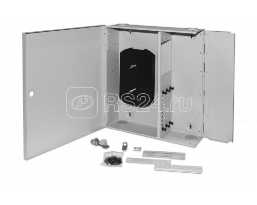 Бокс оптический FO-WBX-6хSLT-W140H42-48UN-GY универс. настенный от 8 до 48 портов (SC duplex LC ST FC) (со спайс. пласт. без пигтейлов. и прох. адапт.) сер. Hyperline 250444