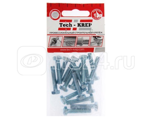 Болт М6х30 с шестигранной головкой цинк. DIN 933 (уп.16шт) класс прочности 8.8. пакет Tech-Krep 102959