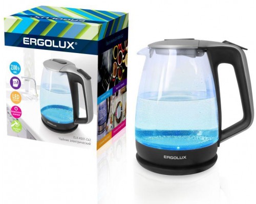 Чайник ELX-KG01-C42 стекл. 1.7л 160-250В 1500-2300Вт серебристо-черн. Ergolux 13117