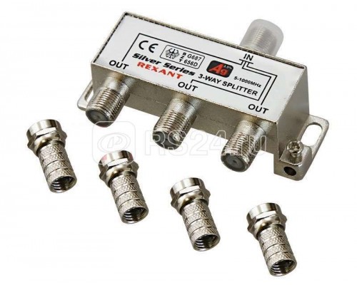 Делитель ТВ краб х3+4шт.F BOX 5-1000 МГц Silver Rexant 05-6102