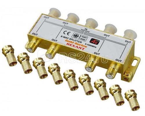 Делитель ТВх8 + 9шт F 5-1000 МГц (GOLD) box Rexant 05-6105-1