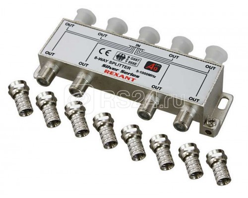 Делитель ТВх8 + 9шт F 5-1000 МГц (Silver) box Rexant 05-6105