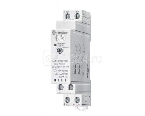 Диммер модульный ведомый электронный (Slave) управление сигналом 0-10В от ведущего диммера (Master) разные типы ламп до 400Вт 230В AC (50Гц) IP20 FINDER 151182300400PAS