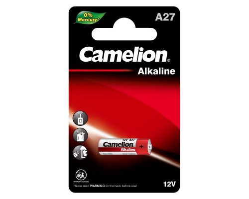 Элемент питания алкалиновый для пультов сигнализаций LR27A Mercury Free A27-BP1 12В BL-1 (блист.1шт) Camelion 12829