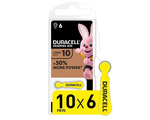 Элемент питания для слуховых аппаратов ZA10-6BL (блист.6шт) Duracell Б0039179