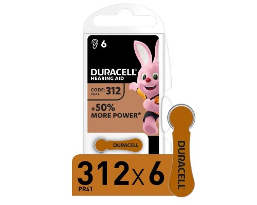 Элемент питания для слуховых аппаратов ZA312-6BL (блист.6шт) Duracell Б0039181