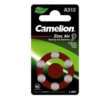 Элемент питания для слуховых аппаратов ZA312 Mercury Free A312-BP6(0%Hg) 1.4В 170мА.ч BL-6 (блист.6шт) Camelion 12825