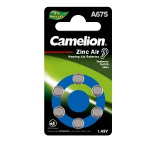 Элемент питания для слуховых аппаратов ZA675 Mercury Free A675-BP6(0%Hg) 1.4В 620мА.ч BL-6 (блист.6шт) Camelion 12826