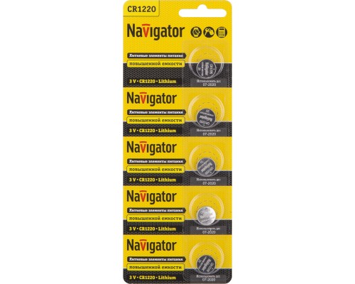 Элемент питания литиевый 94 778 NBT-CR1220-BP5 (блист.5шт) Navigator 94778