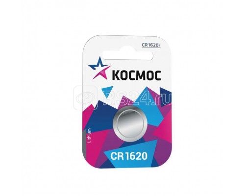 Элемент питания литиевый CR CR1620 1хBL (блист.1шт) Космос KOCR16201BL