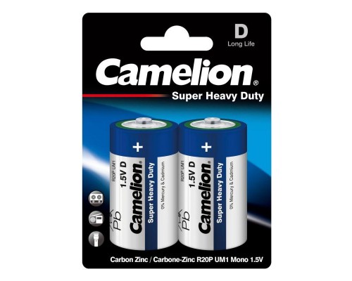 Элемент питания солевой R R20P-BP2B BL-2 син. (блист.2шт) Camelion 3217