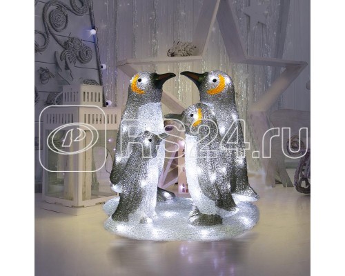 Фигура светодиодная акриловая Семья пингвинов 40х33х36см 80LED IP65 понижающий трансформатор в комплекте Neon-Night 513-202