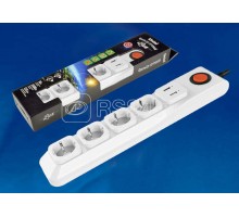 Фильтр сетевой SGSL5-3U WHITE Lux 3м Пвс 3х0.75 4 гнезда с/з 1USB (1A) 10А защита от перенапряж. короткого замыкания Uniel UL-00001759