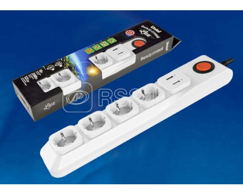 Фильтр сетевой SGSL5-3U WHITE Lux 3м Пвс 3х0.75 4 гнезда с/з 1USB (1A) 10А защита от перенапряж. короткого замыкания Uniel UL-00001759