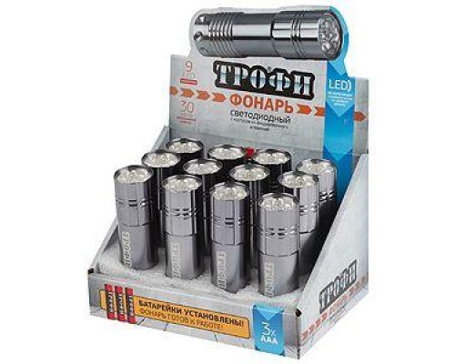 Фонарь TM9-box12 9хLED 3хААА в комплекте алюм. ПРОМО-бокс (уп.12шт) Трофи Б0004986