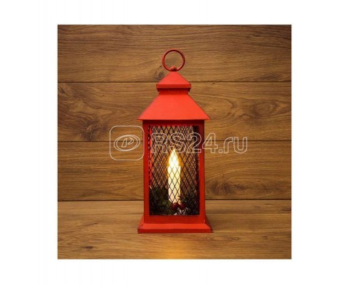 Фонарь декоративный со свечкой красный корпус 13.5х13.5х30.5см тепл. бел. Neon-Night 513-041