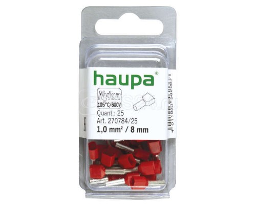 Гильза конечная для двух проводов 1.0/8 красн. (уп.25шт) HAUPA 270784/25