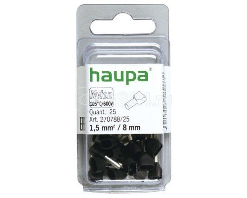 Гильза конечная для двух проводов 1.5/8 черн. (уп.25шт) HAUPA 270788/25