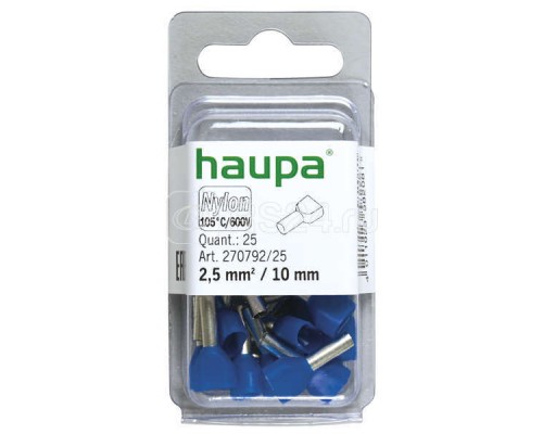 Гильза конечная для двух проводов 2.5/10 син. (уп.25шт) HAUPA 270792/25