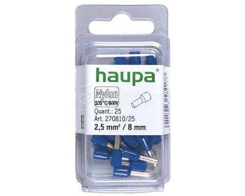 Гильза конечная изолированная (НШВИ) 2.5/8 син. (уп.25шт) HAUPA 270810/25