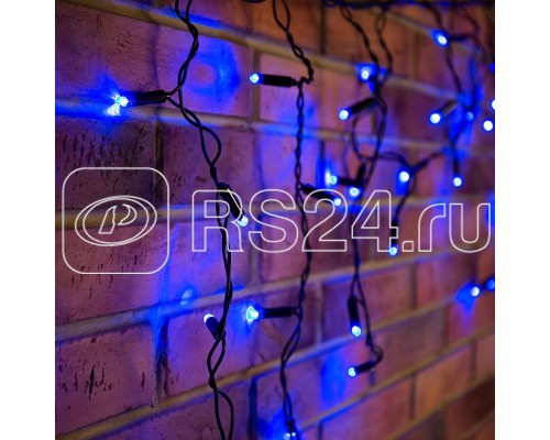Гирлянда Айсикл (бахрома) 2.4х0.6м 88LED син.5.5Вт 220В IP44 провод черн. Neon-Night 255-031