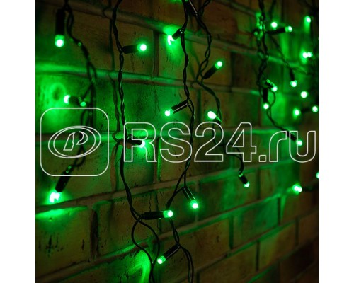 Гирлянда Айсикл (бахрома) 4.8х0.6м 176LED зел. 11Вт 220В IP44 провод черн. Neon-Night 255-134