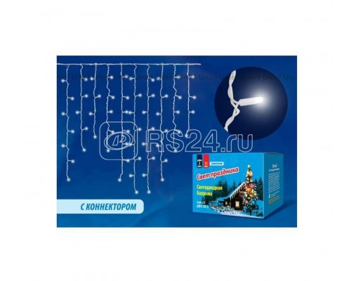 Гирлянда Бахрома светодиодная ULD-B3010-200/SWK BLUE IP67 со статическим свечением 3м соединяемая 200 светодиодов син. провод бел. Uniel UL-00002329