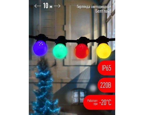 Гирлянда Белт Лайт 10м 30LED шаг 30см мультиколор 220В каучуковая изоляция IP65 ЭРА Б0047955