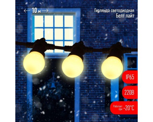 Гирлянда Белт Лайт 10м 30LED шаг 30см тепл. свет 220В каучуковая изоляция IP65 ЭРА Б0047954