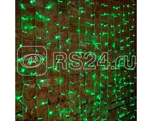 Гирлянда Дождь ПЛЕЙ-ЛАЙТ 2х1.5м 192LED 12Вт 220В IP44 зел. прозр. провод NEON-NIGHT 235-304-6