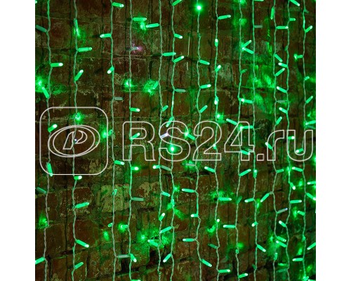 Гирлянда Дождь ПЛЕЙ-ЛАЙТ 2х1.5м 360LED 22Вт 220В IP44 зел.; фиксинг бел. провод NEON-NIGHT 235-114