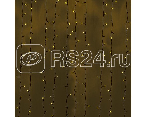 Гирлянда Дождь ПЛЕЙ-ЛАЙТ 2х3м 760LED 45Вт 220В IP44 жел.; фиксинг черн. провод NEON-NIGHT 235-141