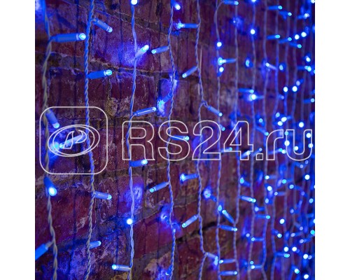 Гирлянда Дождь ПЛЕЙ-ЛАЙТ 2х3м 760LED 45Вт 220В IP44 син.; фиксинг бел. провод NEON-NIGHT 235-133