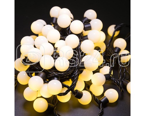Гирлянда Мультишарики d23мм 10м 80LED тепл. бел. провод черн. Neon-Night 303-516