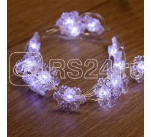 Гирлянда Снежинки 2м 20LED бел. прозр. провод 2Вт 4.5В IP67  (батарейки 2хCR2032 в компл.) NEON-NIGHT 303-010