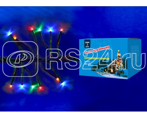 Гирлянда светодиодная ULD-S0300-200/DGA MULTI IP20 FIRECRACKER с контроллером «Фейерверк» 3м разноцвет. свет провод зел. Uniel UL-00005475